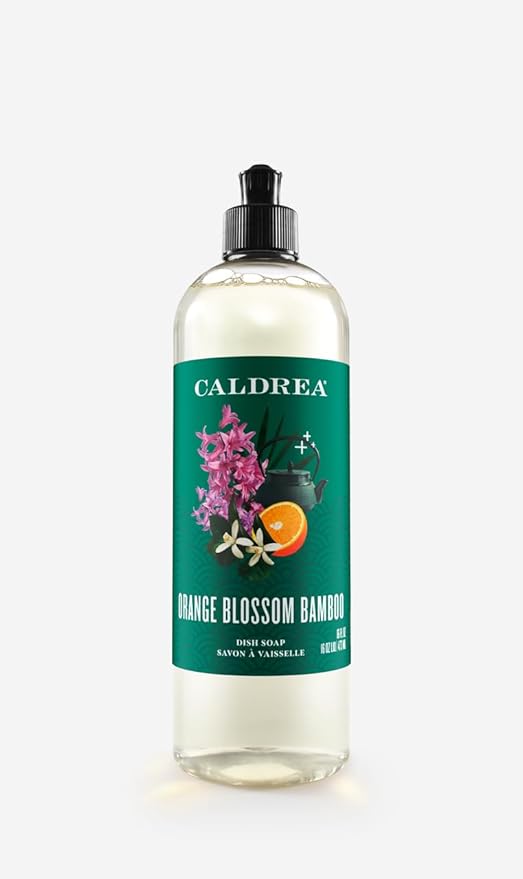 Caldrea Dish Soap, Dishwashing Liquid Made with Soap Bark, Aloe Vera, Orange Peel and Ylang Ylang Flower Essential Oils, Orange Blossom Bamboo Scent, 16 oz