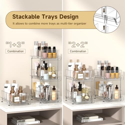 HIHEGD 2-Tier Bathroom Organizer with Dividers, Clear Under Sink - Image 5