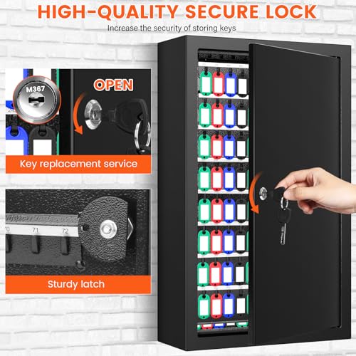 376 Keys Page Flip Key Lock Box Wall Mount with Numbered Hooks & - Image 7