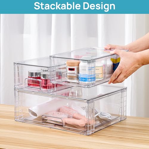 Vtopmart Clear Stackable Storage Drawers, 3 Pack Wide Organizer - Image 5