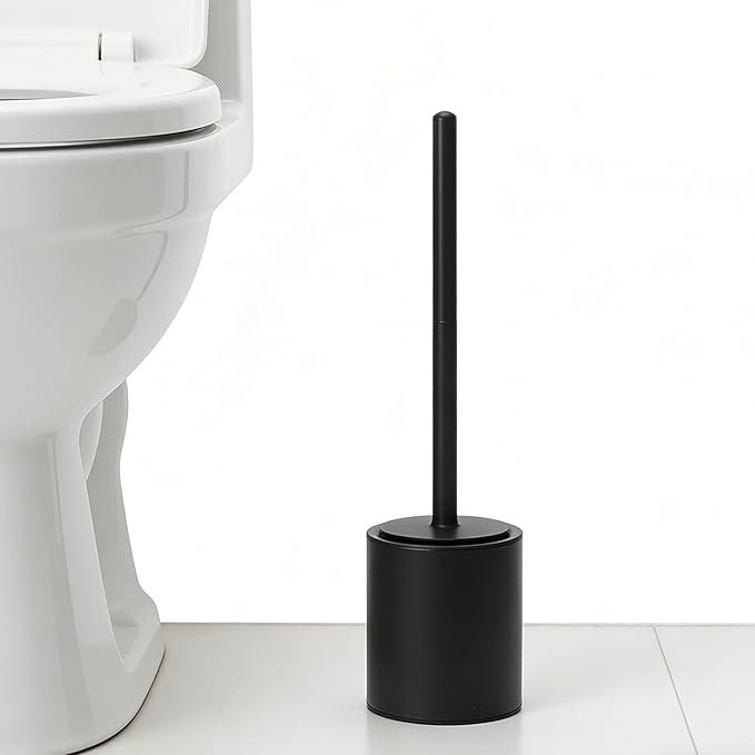Toilet Bowl Brush Holder Set: Bathroom Toilet Deep Cleaning Scrubber with Cover - Compact Round Cleaning Tools for Washroom Bathroom (Black)