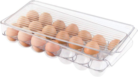 Clear Plastic Egg Holder for Fridge with Lid — 21 Egg Storage Container Organizer Bin