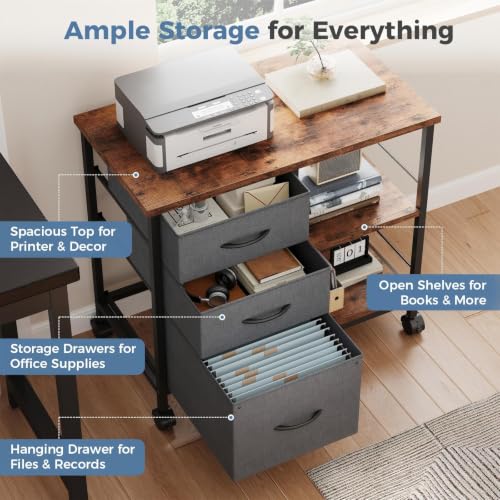 DUMOS 3 Drawer Mobile File Cabinet, Rolling Printer Stand - Image 5