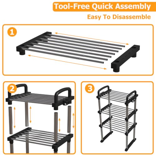 REBECAT Expandable Shoe Rack 3 Tier Stainless Steel Closet - Image 8