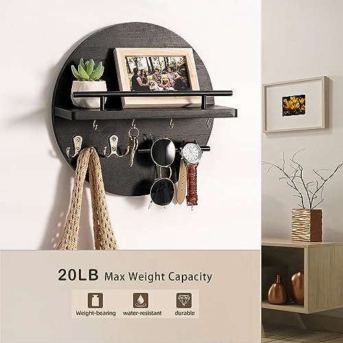 Key Holder Wall Mount with Shelf and Hooks, Mail Organizer - Image 6