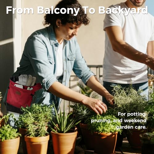 Garden Tool Belt for Women & Men, Burgundy Red Denim Apron - Image 6