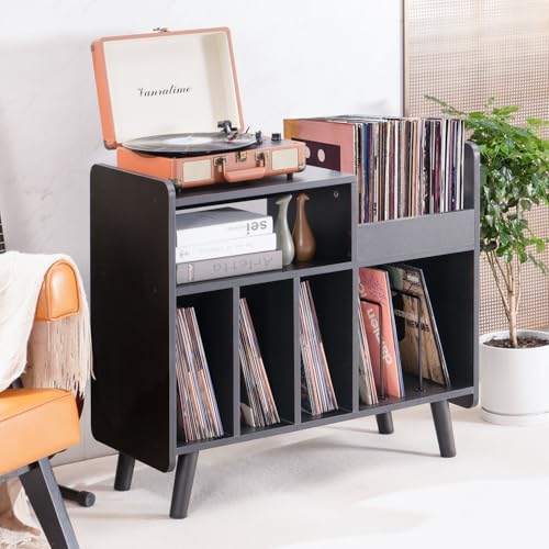 Record Player Stand, Large Record Player Table Cabinet (Black) - Image 3