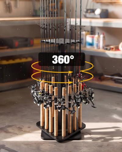 Rotating Fishing Rod Holder for Garage,Wood Floor Pole Rack Black - Image 5
