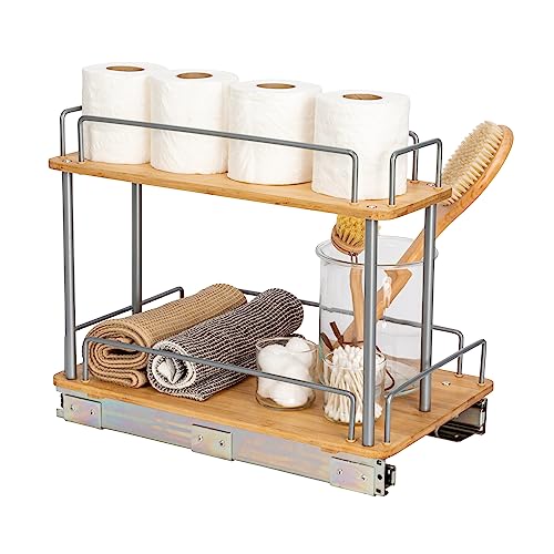 Household Essentials Bamboo and Silver Iron Two-Tier Slide-Out - Image 2