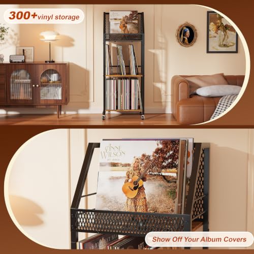 Emfogo Vinyl Record Storage Holder for 300 Albums, 3-Tier - Image 4