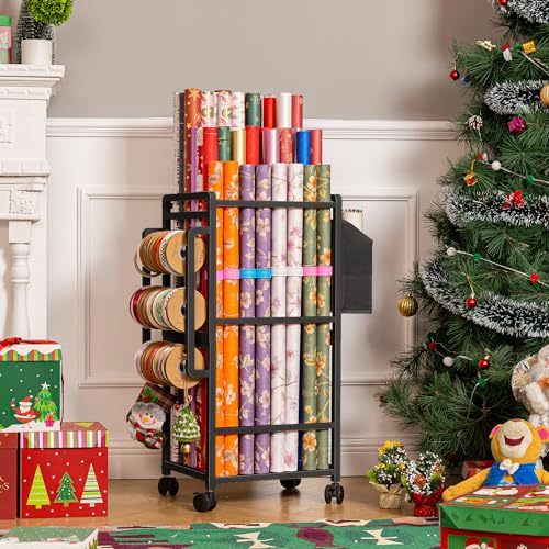 Aquzee Wrapping Paper Storage, Rolling Gift Wrap Storage Stand - Image 3