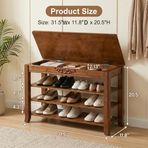 Shoe Rack Bench with Storage 3 Tier Solid Wood Entryway - Image 3