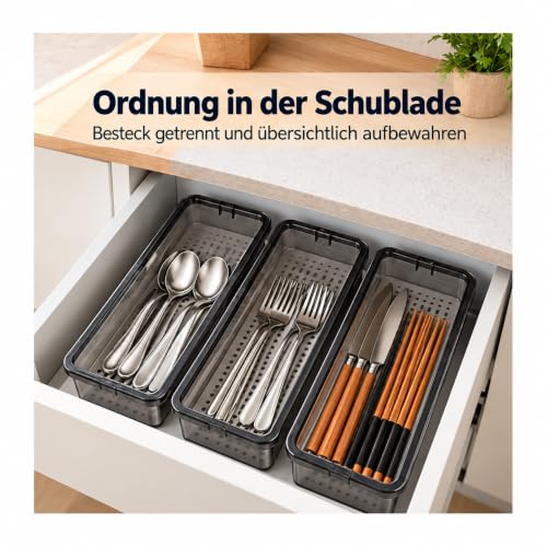 Cabilock 3 Pack Silverware Organizer with Lid, Black - Image 5