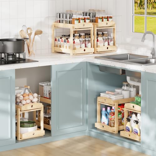 2 Pack Bamboo Under Sink Organizer, 2-Tier Pull-Out | All Products - Image 4