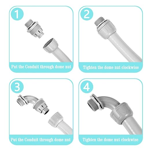 25FT NPT 3/4 Inch Liquid Tight Connector Non-Metallic PVC Electrical Flexible Conduit Fittings, UL Listed - with 5 Straight, 3 Curved and 1 Double-Port Connector