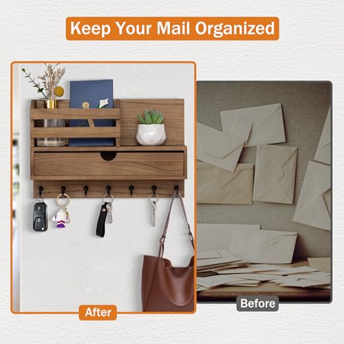Key Holder Wall Mount, Mail Organizer with 7 Hooks | Home Organization - Image 6