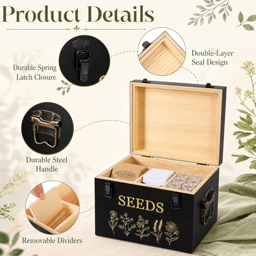 Bamboo Wood Seed Storage Organizer Box, Garden Tools Saving Kit - Image 4