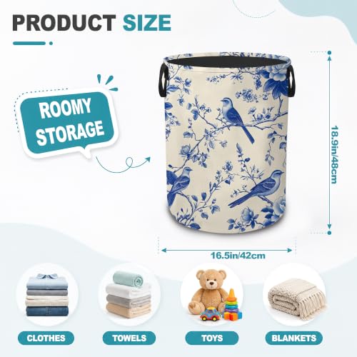 Laundry Basket,Blue Bird Floral Foldable Clothes Hamper - Image 3