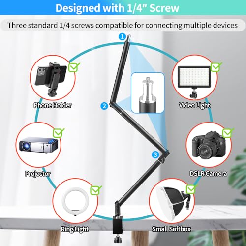 Heavy Duty Overhead Camera Desk Mount Stand 14.5"-41" with 1/4" - Image 6
