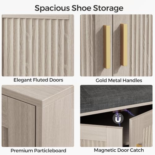 Fluted Shoe Storage Bench with 4 Doors & Thickened Cushion - Image 6