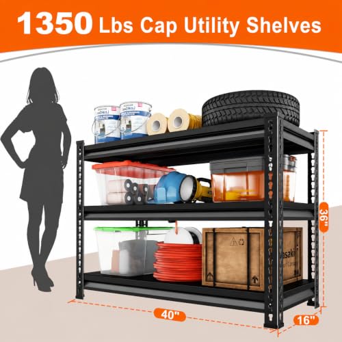 Metal Garage Shelving Units - 40" W x 16" D x 36" H Black - Image 3
