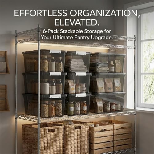 19 Quart Stackable Plastic Storage Bins with Lids, 6 Pack Clear - Image 6