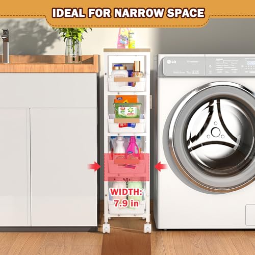 Slim Rolling Storage Cart for Narrow Spaces, White - Image 6