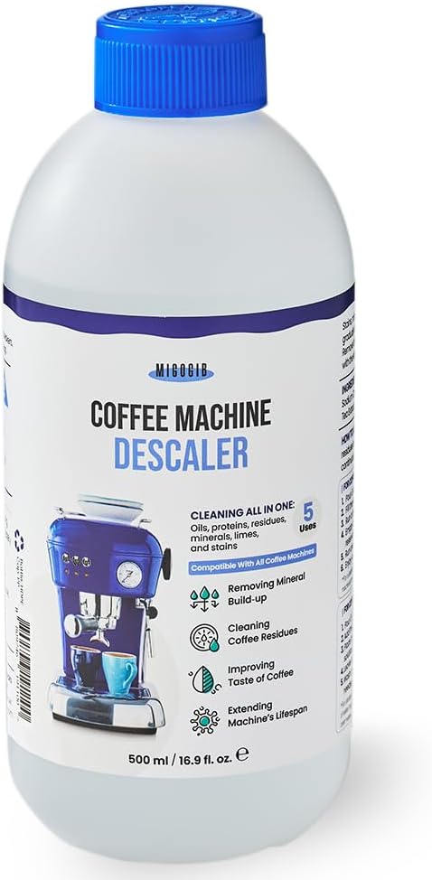 Coffee Machine Descaler Descaling Solution - 17 fl. oz. (5 Uses), Compatible with Espresso, Capsule, Drip, Pour over machines, Coffee machine accessories, Pot, Thermos, and Carafes