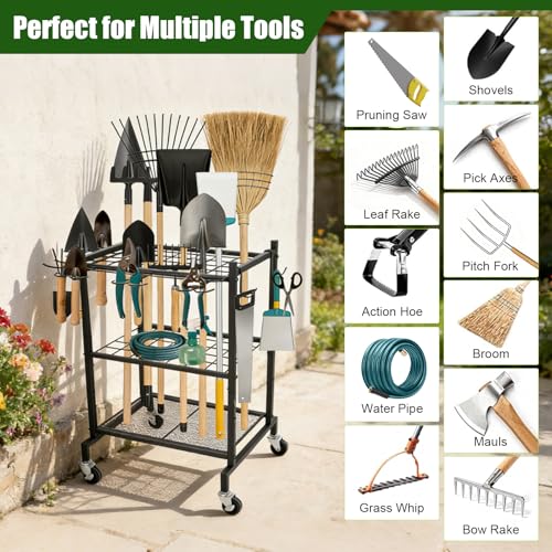 3 Tier Garden Tool Organizer with Wheels, Garden Tool Rack - Image 6