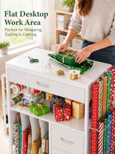 MAX Wrapping Paper Storage Cart, Up to 30 Rolls, White - Image 6