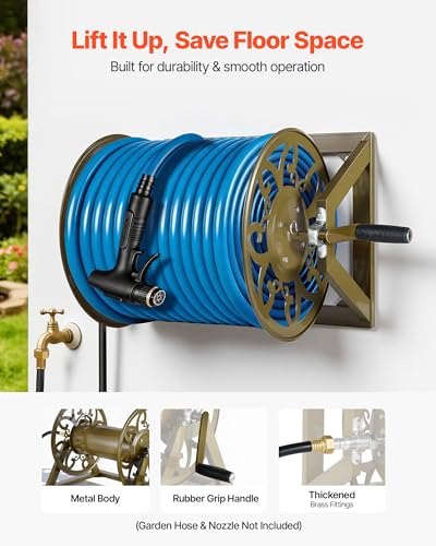VEVOR Wall Mounted Garden Hose Reel, Holds 200 ft of 5/8" Hose - Image 6