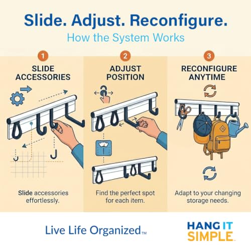 18-Inch Wall-Mounted Storage System with Adjustable Hooks - Image 5