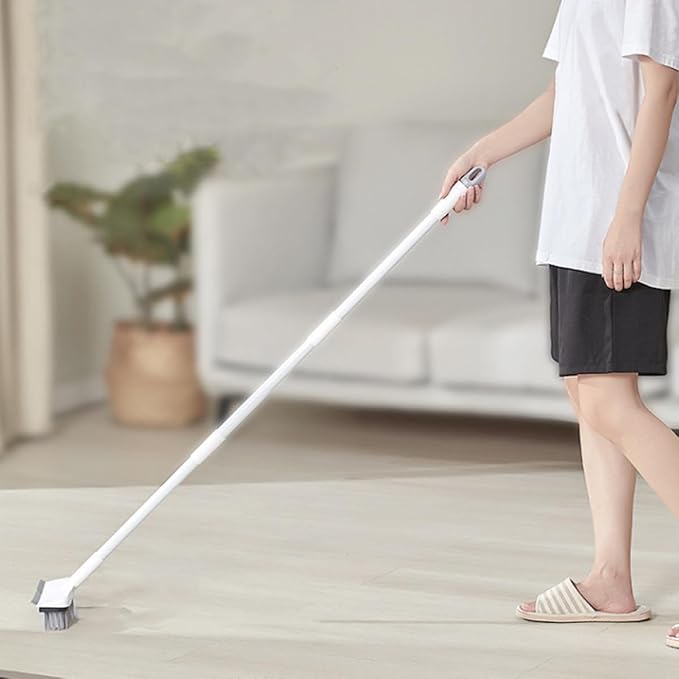Floor Scrub Brush with Squeegee Long Handle Hard Bristles 2-in-1 Bathroom and Tile Cleaning Scrubbing Brush for Shower and Floor Maintenance