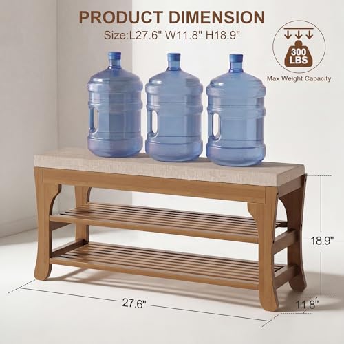 27.6" Shoe Storage Bench with Cushion, Bamboo Shoe Rack Bench - Image 3
