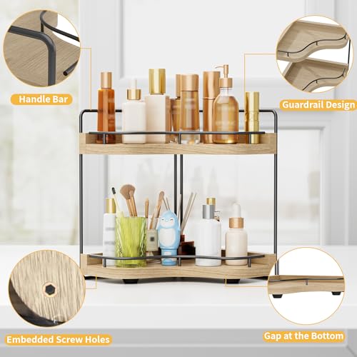 2-Tier Corner Bathroom Counter Organizer, Larger, Light Walnut - Image 5