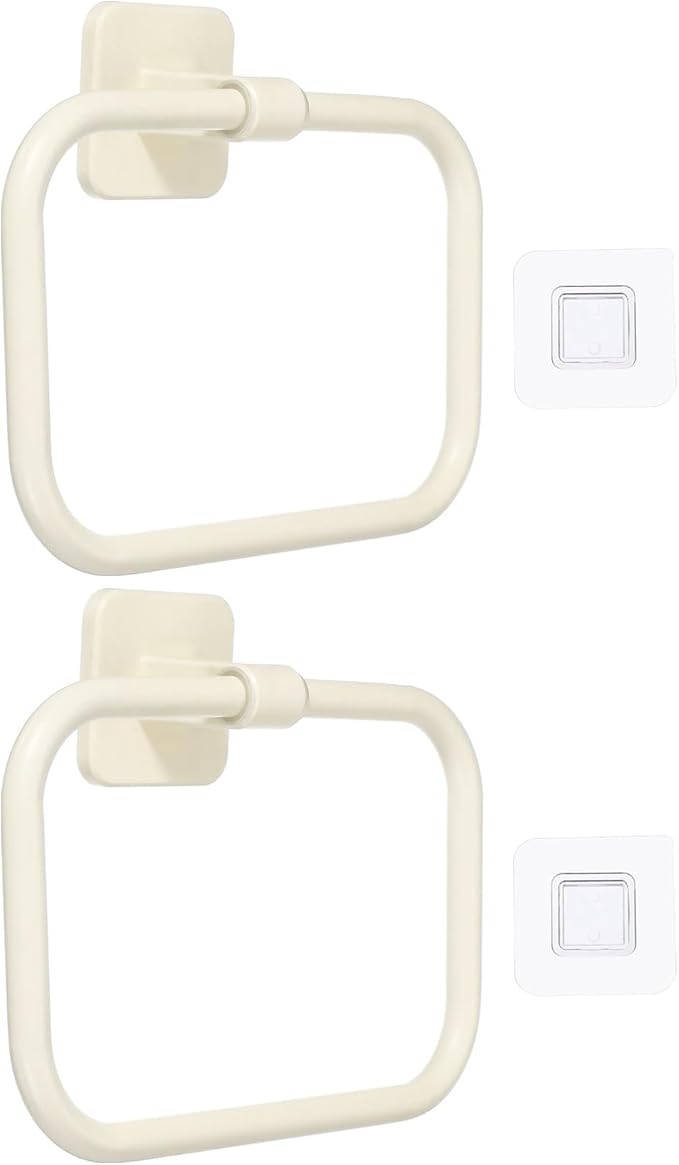 uxcell Self Adhesive Towel Holder, 2Pcs Bathroom Hardware Wall Mounted Aluminum Rectangle Ring Towel Hanger for Bathroom Toilet Kitchen, White