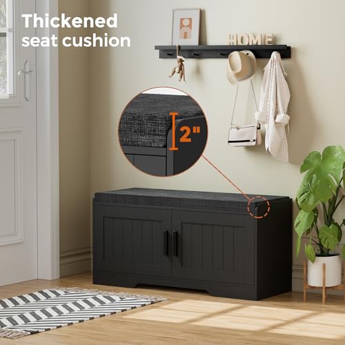 Shoe Storage Bench, 2 Doors & Thickened Padded Seat Cushion - Image 5