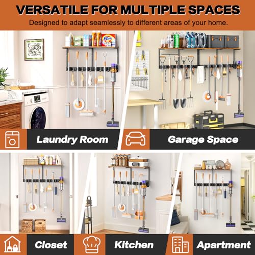 Broom Holder Wall Mount with Cleaning Supplies Organizer, Laundry - Image 6