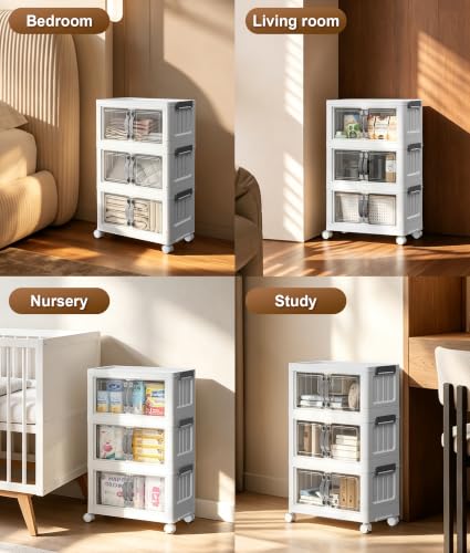 Hanyi 42 QT 3-Tier Stackable Storage Bins with Lids, Clear Doors - Image 5