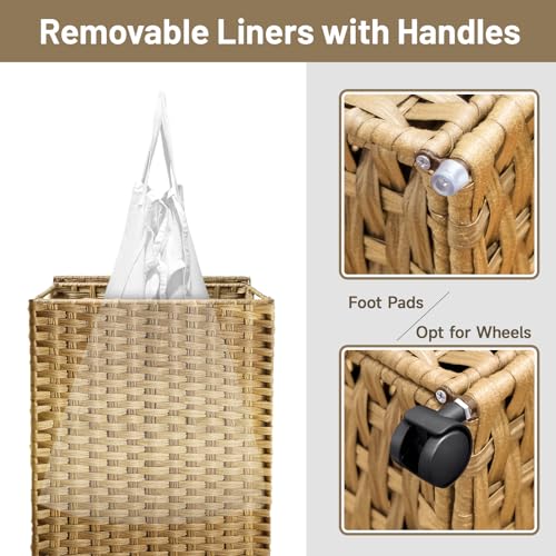70L Slim Laundry Hamper with Lid & Wheels, 2-Park Rolling Laundry - Image 7
