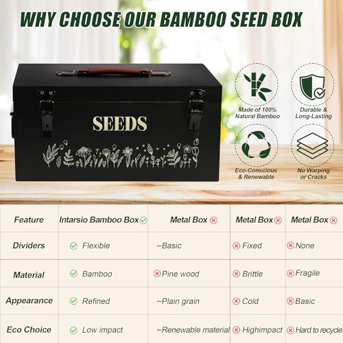 Large Seed Storage Organizer Box with Handle, Bamboo Seed - Image 8