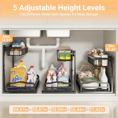 AceMining 2 Pack Under Sink Organizer, 2 Tier Pull Out Cabinet - Image 7