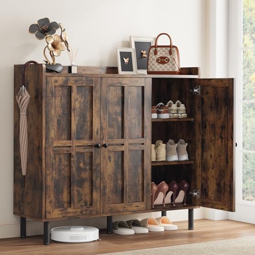 Shoe Cabinet with 3 Doors, Shoe Rack for Entryway, Rustic Brown - Image 5