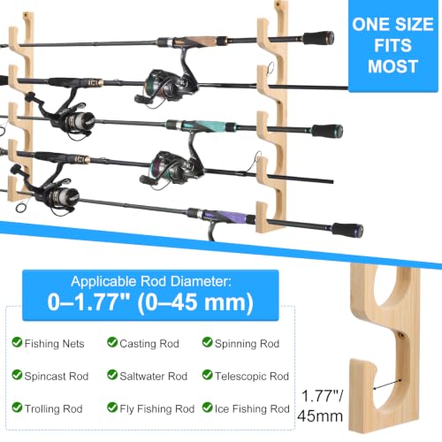 Solid Bamboo Fishing Rod Holders Wall Mounted Rack | Home Organization - Image 6
