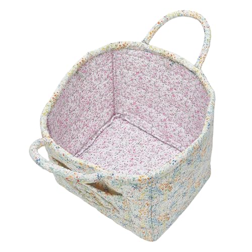 Quilted Fabric Storage Basket with Handles & Pocket - Image 5