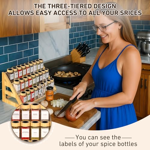 Bamboo Spice Rack - 3 Tier Spices Rack Kitchen Cabinet - Image 6