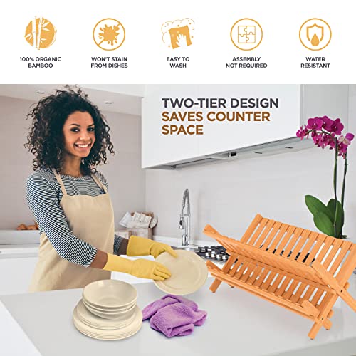 Bambüsi 2-Tier Dish Drying Rack, Bamboo Dish Drainer for Kitchen - Image 3