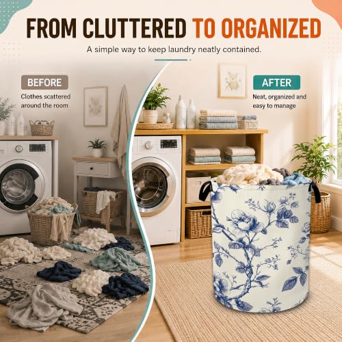 Vintage Blue Flowers Laundry Basket,Botanical Floral - Image 5
