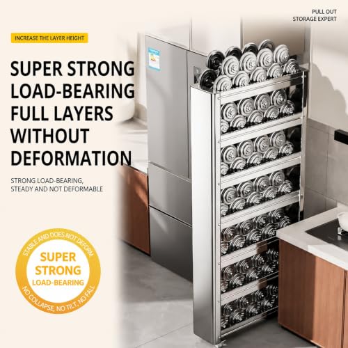 Slim Storage Cart, Stainless Steel Pull Out Organizer with Wheels - Image 7