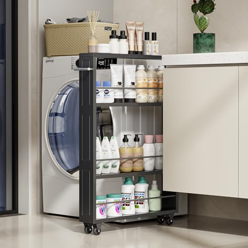 KLM Rolling Storage Cart 4-Tier Black Kitchen Cart with Wheels - Image 2